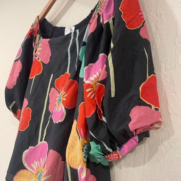 ~ Sm "Velvet by Graham & Spencer" Blouse Floral Puff Sleeve Cotton Silk Lined - Picture 5 of 16